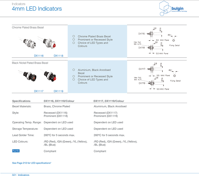 DX1116 6mm LED 指示燈選型