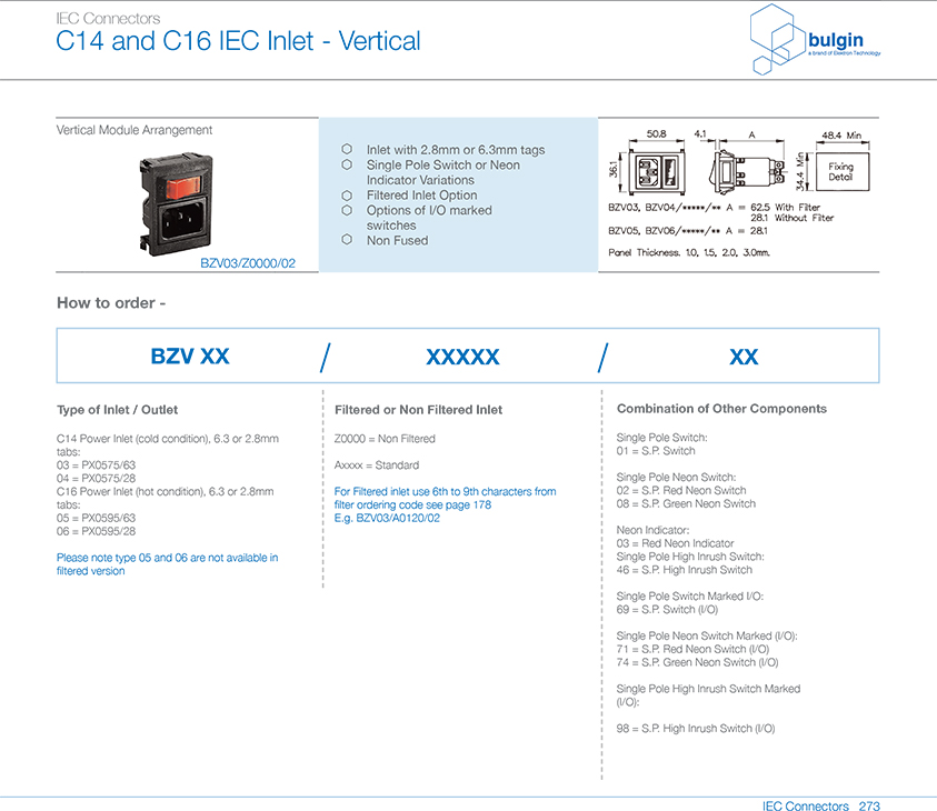 BZV03-Z0000-02系列垂直電源接入模塊選型