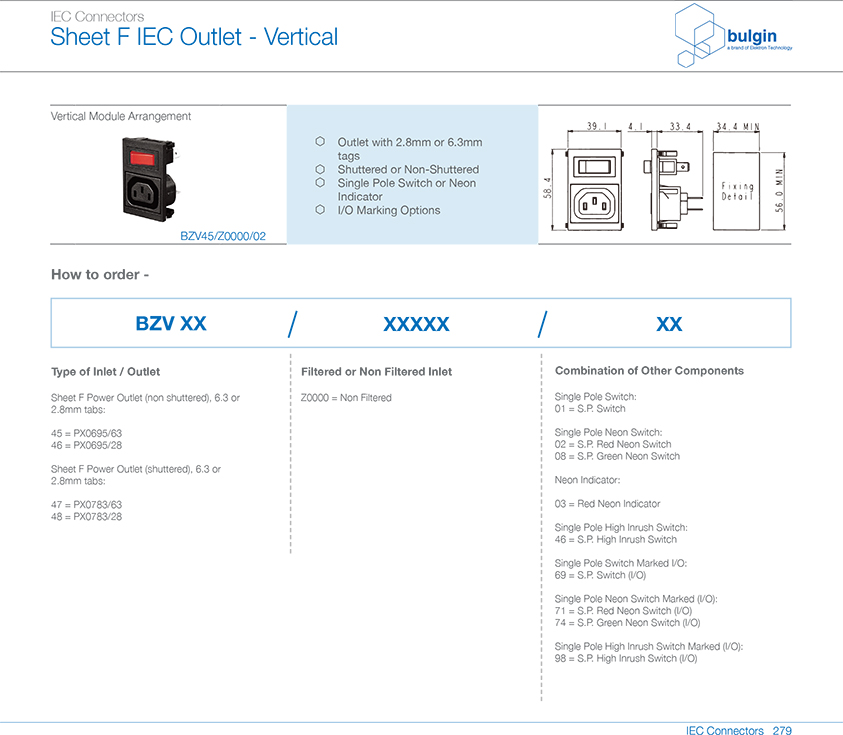 BZV45-Z0000-02垂直電源接入模塊規(guī)格尺寸