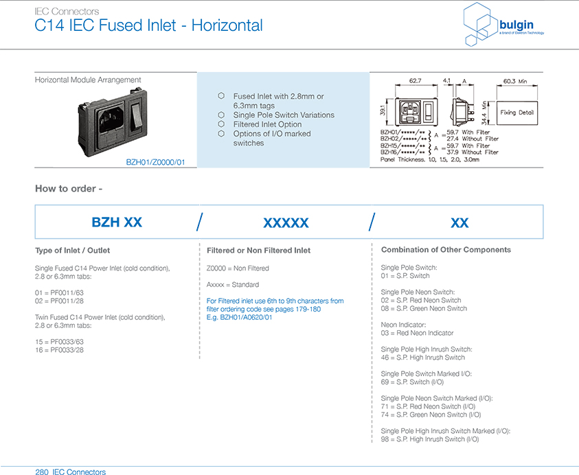 BZH01-Z0000-01水平電源接入模塊規(guī)格尺寸