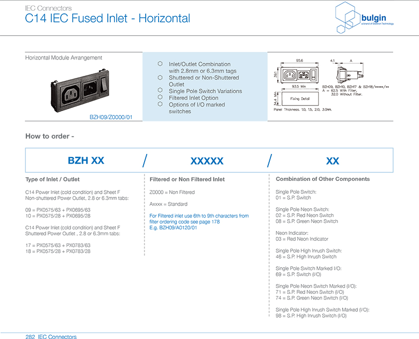 BZH09-Z0000-01水平電源接入模塊規格尺寸