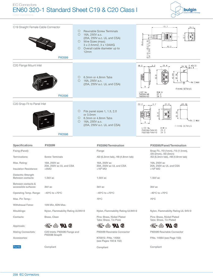 PX0599系列直型內(nèi)螺紋 C19 IEC 連接器技術(shù)參數(shù)