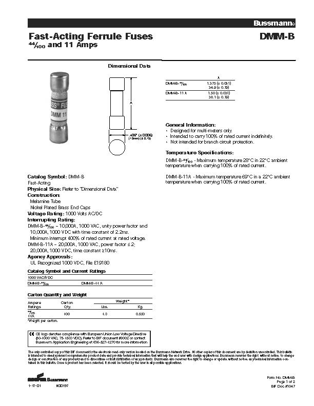 DMM-44-100系列fluke專用保險絲 選型參數(shù)