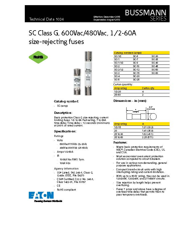 SC-20系列延時熔斷器參數