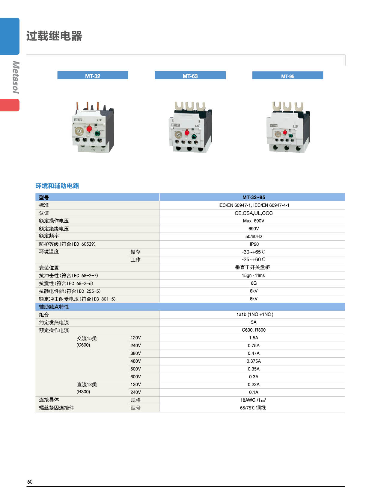 MT-63系列熱過載繼電器輔助電路