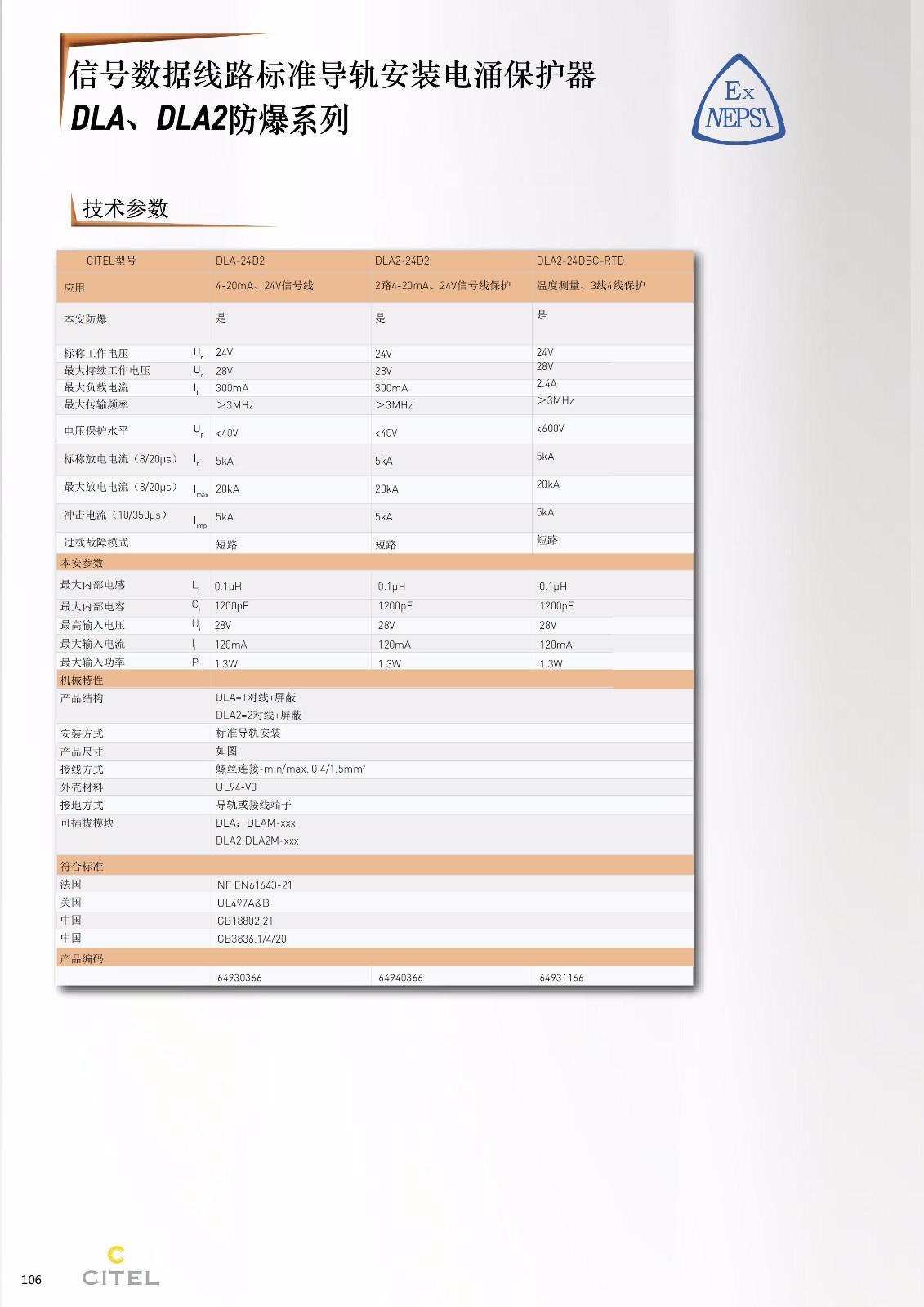 DLA-DLA2系列數(shù)據(jù)浪涌保護(hù)器技術(shù)參數(shù)