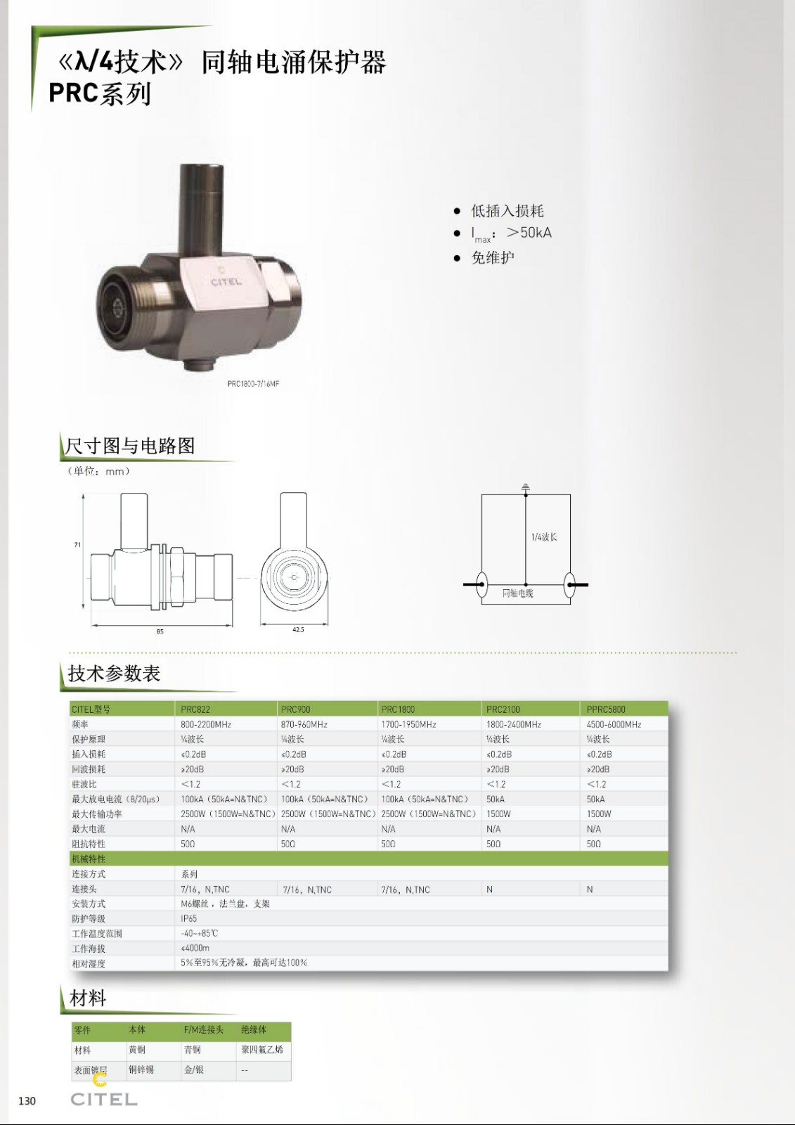 PRC822S-N同軸（天饋線）電涌保護器技術(shù)參數(shù)