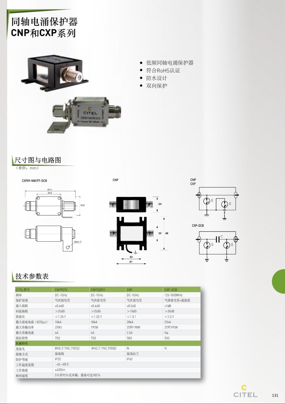 CXP系列同軸（天饋線）電涌保護器技術參數(shù)