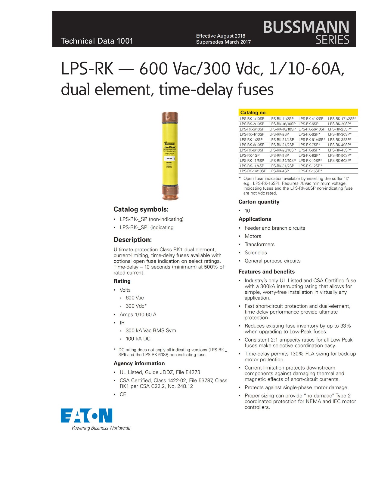 LPS-RK系列熔斷器 選型參數(shù)