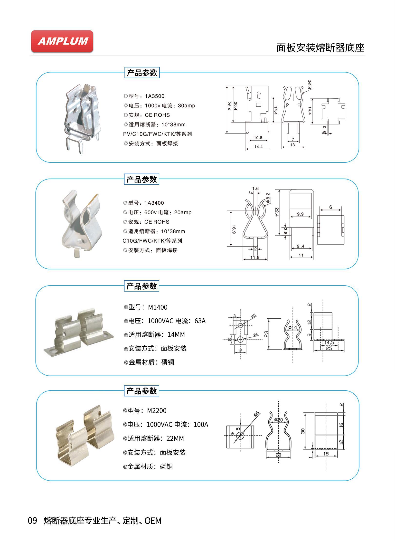 面板安裝熔斷器座 M2200 產品技術參數